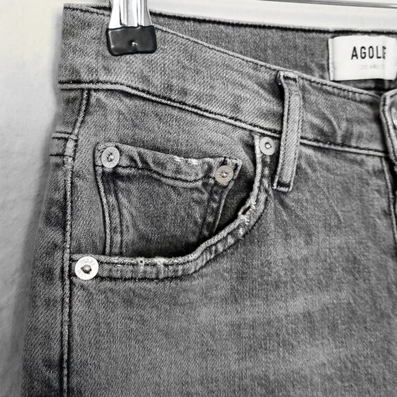 AGOLDE‎ Nico High Waist Rise Slim Jeans Risk Grey Stone Wash 25 Raw Hem $198 - Picture 15 of 16